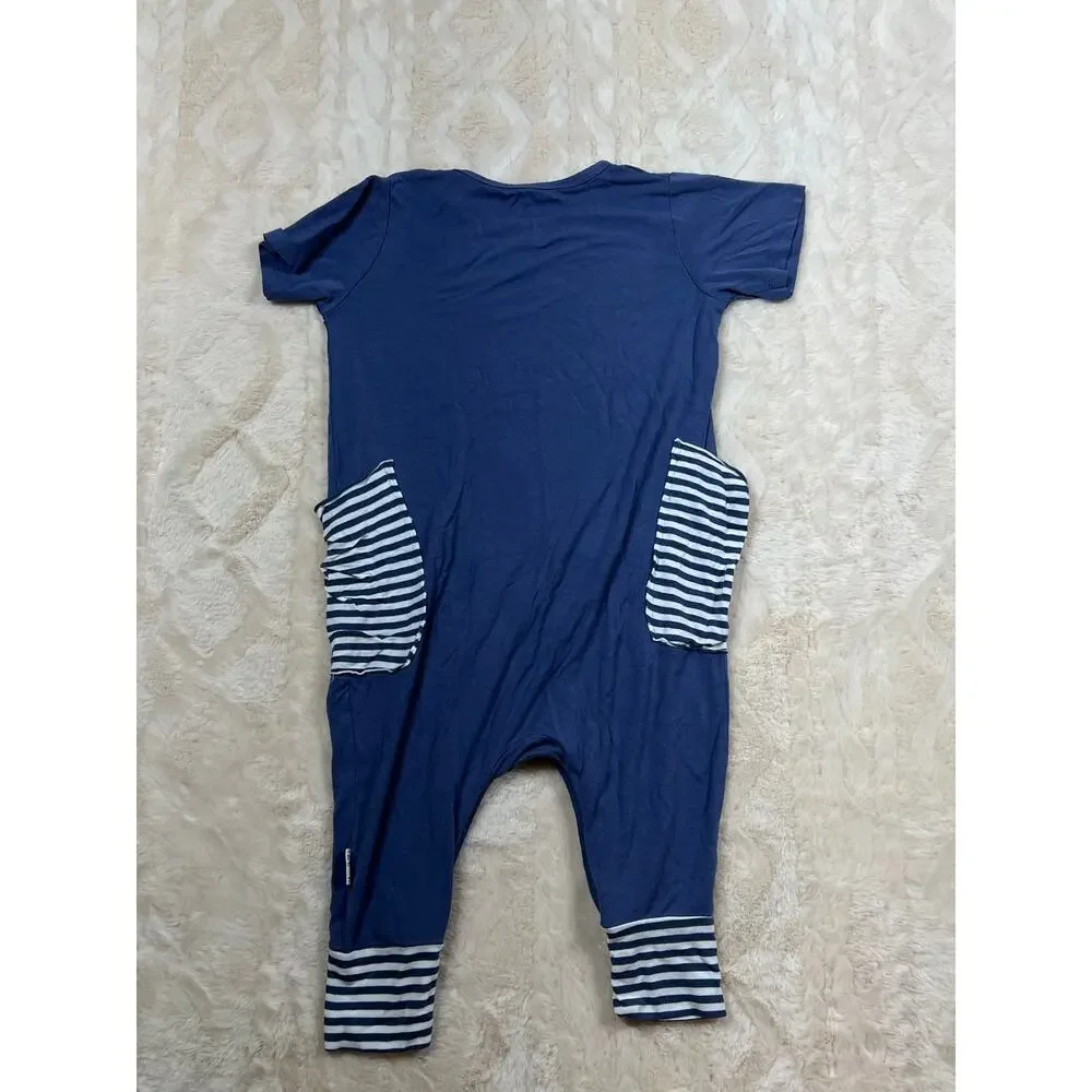 Moon + Beck Bamboo Romper 2-3Y Blue Short Sleeve One Piece Unisex Snap EUC